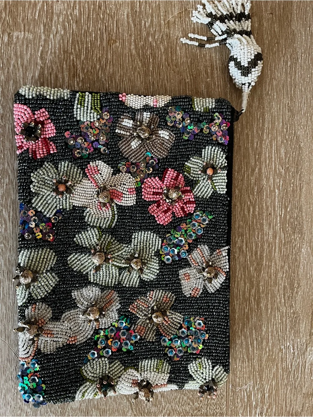 Anthropologie Beaded Pastel Floral Clutch